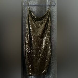 Sequin Cowl Neck Dress - Black
